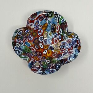 Vintage Murano Millefiori Art Glass Ruffled Bowl Candy Dish Multicolor